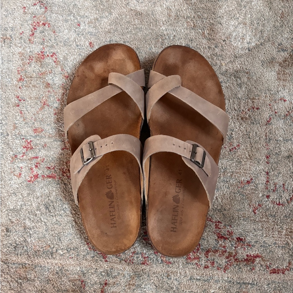 Haflinger Tan Suede Cross-Strap Sandals